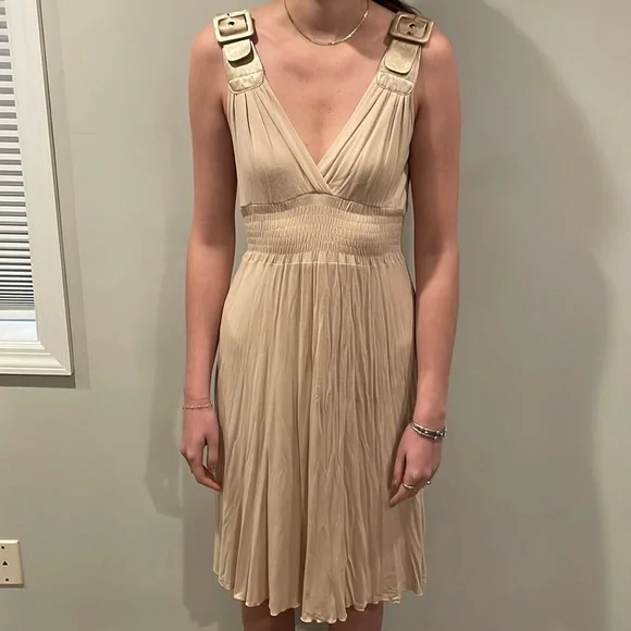 Tan and gold knee length dress - Picture 2 of 6
